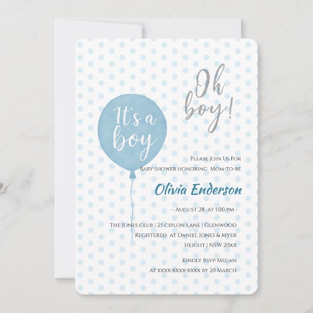 Invitación ¡Oh chico! El bebé globo está a punto de llegar In (Anverso)
