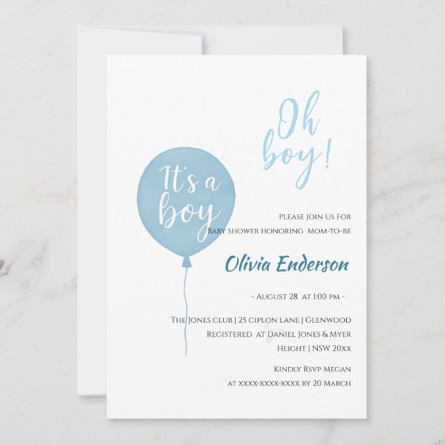 Invitación ¡Oh chico! El bebé globo está a punto de nacer (Anverso)