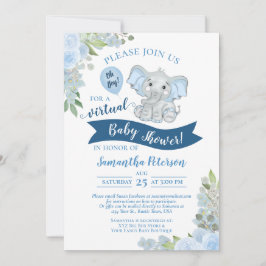 Invitación ¡Oh, chico! Elefante azul y Baby Shower virtual fl