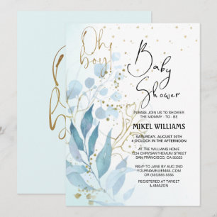 Invitación Oh, chico   Elegante color de agua simple Baby Sho