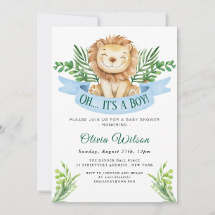 Invitación “¡Oh Chico!” Fiesta de Bebé del León con Verde