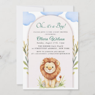 Invitación “¡Oh Chico!” Fiesta de Bebé del León con Verde