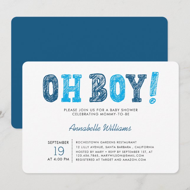 Invitación Oh, chico | Modern Boy Baby Shower (Anverso / Reverso)