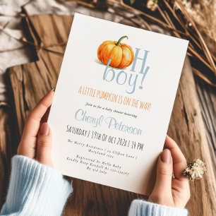 Invitación Oh Chico Pequena Calabaza Azul Fiesta de Bebé