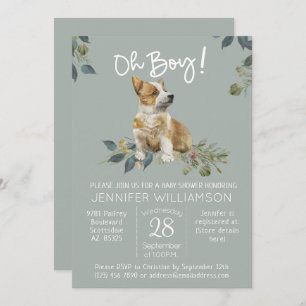 Invitación ¡Oh, chico! Perro Baby Shower Corgi Puppy