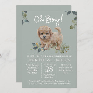 Invitación ¡Oh, chico! Perro Cute Baby Shower Labradoodle Sag