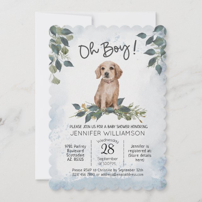 Invitación ¡Oh, chico! Perro de porras de Baby Shower (Anverso)