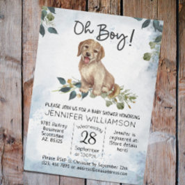 Invitación ¡Oh, chico! Puppy Modern Watercolor Baby Shower