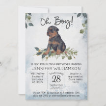 ¡Oh, chico! Rottweiler Pup Watercolor Baby Shower