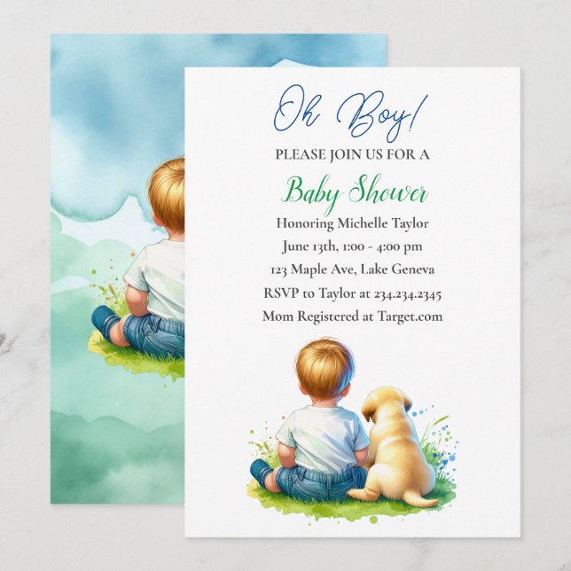 Invitación ¡Oh, chico! Un bebé y su Baby Shower de perro (Anverso / Reverso)