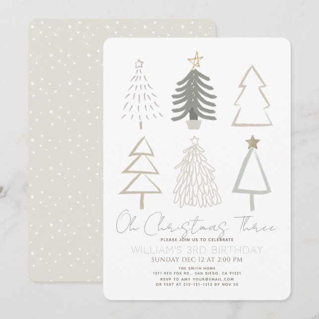 Invitación Oh Christmas Three Boho Árboles Verdes Cumpleaños  (Anverso / Reverso)