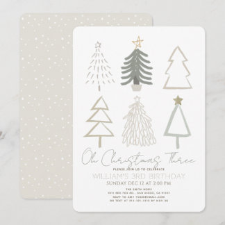 Invitación Oh Christmas Three Boho Green Trees 3rd Birthday