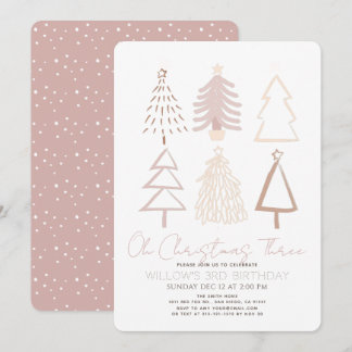 Invitación Oh Christmas Three Boho Pink Trees 3rd Birthday