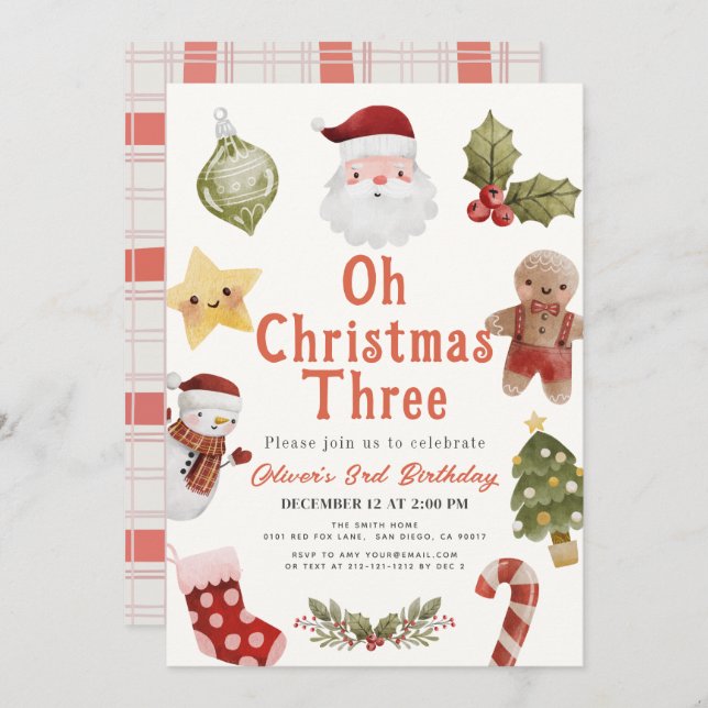 Invitación Oh Christmas Three Santa 3rd Birthday (Anverso / Reverso)