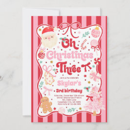 Invitación Oh Christmas Tree Coquette Bow 3rd Birthday