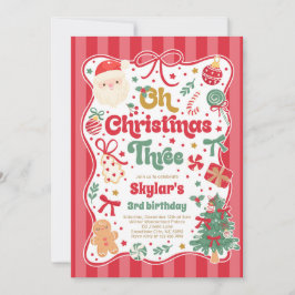 Invitación Oh Christmas Tree Coquette Bow 3rd Birthday