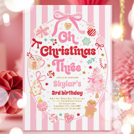 Invitación Oh Christmas Tree Coquette Bow 3rd Birthday