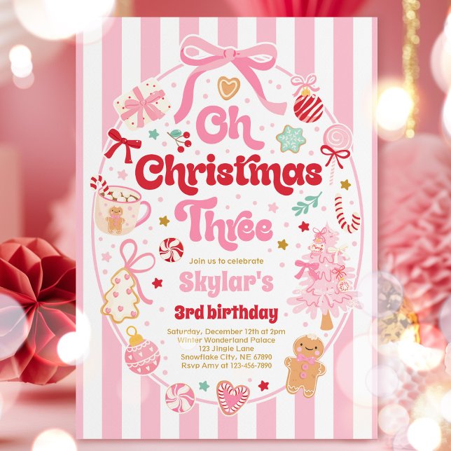 Invitación Oh Christmas Tree Coquette Bow 3rd Birthday (Subido por el creador)