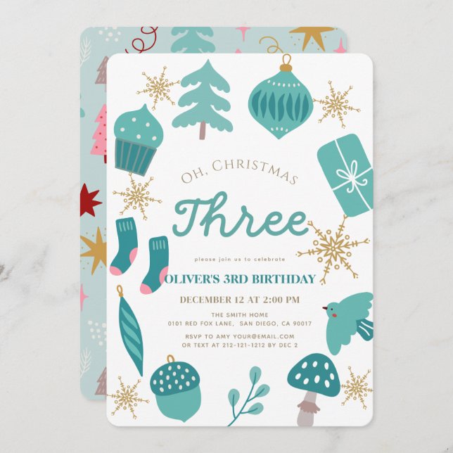 Invitación Oh Christmas Tree Holiday Green 1st Birthday (Anverso / Reverso)