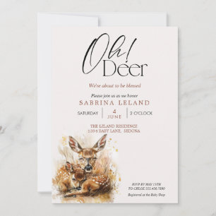 Invitación ¡Oh Ciervo! Acuarela Cierva y Ciervo Cría Shower d