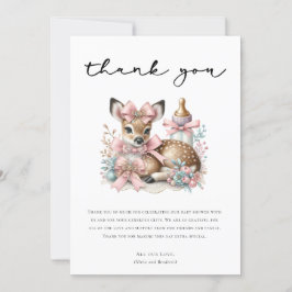 Invitación ¡Oh ciervo! Baby Shower Floral Rosa Gracias