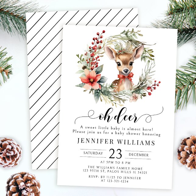 Invitación Oh ciervo bebé invierno wreath baby ducha invitaci (Subido por el creador)