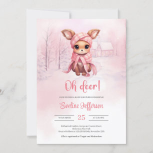 Invitación Oh ciervo Cute pequeño ciervo rosado en el bosque 