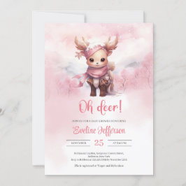 Invitación Oh ciervo de invierno, bebé venado rosa en un bosq