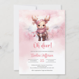 Invitación Oh ciervo de invierno, bebé venado rosa en un bosq