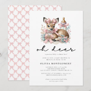 Invitación Oh Ciervo Lazos Rosados Bosque Baby Shower