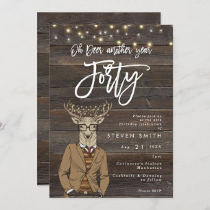 Invitación Oh ciervo luces rústicas de madera 40 cumpleaños