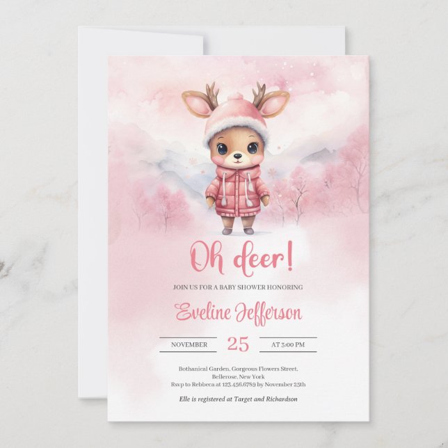 Invitación Oh ciervo pequeño chica de invierno de ciervos ros (Anverso)