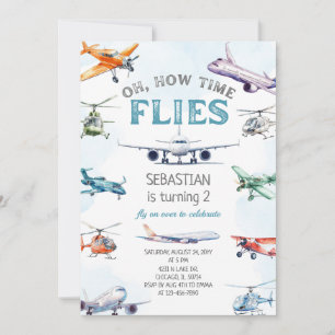 Invitación Oh Cómo Vuela el Tiempo Avión Cumpleaños