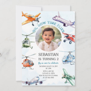 Invitación Oh Cómo Vuela el Tiempo Foto de Cumpleaños de Avió