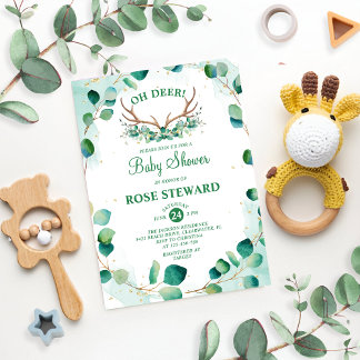 Invitación Oh Deer Antlers Greenery Eucalyptus Boho