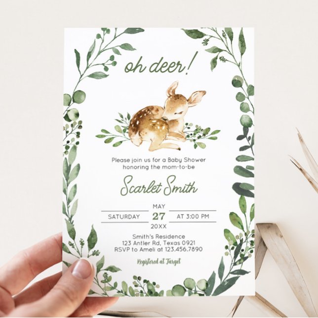 Invitación Oh Deer Baby Shower (Greenery Deer Baby Shower Invitation)