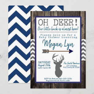 Invitación ¡OH Deer! Baby Shower de Little Buck Navy Gray Che
