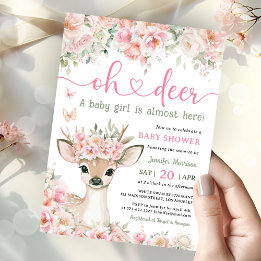 Invitación Oh Deer Baby Shower Niña Ciervo Rosa