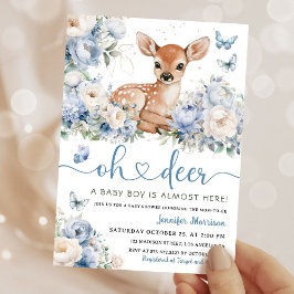 Invitación Oh Deer Boy Baby Shower Dusty Blue Invitation