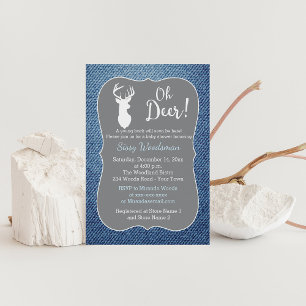 Invitación Oh Deer Buck Gray and Denim Boy Baby Shower