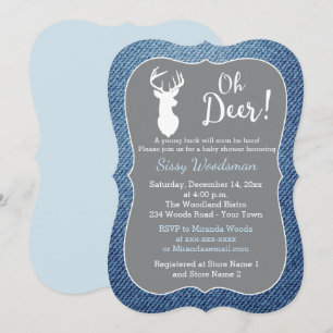 Invitación Oh Deer Buck Gray and Denim Boy Baby Shower