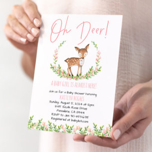 Invitación Oh Deer Floral Baby Shower Invite