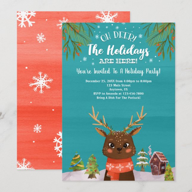 Invitación Oh Deer Las Vacaciones Están Aquí (Anverso / Reverso)