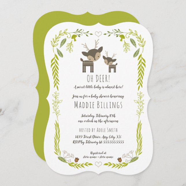 Invitación Oh Deer leñador animal neutro género ducha bebé (Anverso / Reverso)