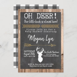 Invitación ¡OH Deer! Little Buck Buffalo Plaid Baby Shower