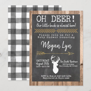 Invitación ¡OH Deer! Little Buck Buffalo Plaid Baby Shower