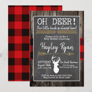 Invitación ¡OH Deer! Little Buck Buffalo Plaid Baby Shower