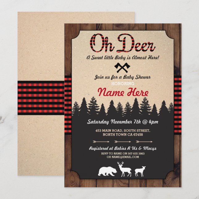 Invitación Oh Deer Lumberjack Chica Red Baby Shower Boy Invit (Anverso / Reverso)