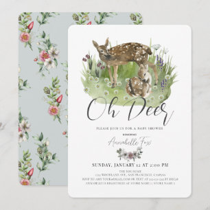 Invitación Oh Deer Mom & Fawn Floral Boy Baby Shower