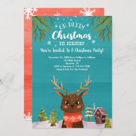 Invitación Oh Deer Navidades Está Aquí Rojo Azul